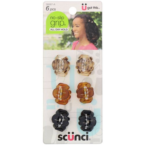 Scunci, No Slip Grip, Mini Octopus Jaw Clips, Assorted Colors, 6 Pieces فوائد