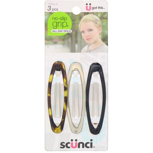 Scunci, No Slip Grip Oval Clip, All Day Hold, Assorted Colors, 3 Pieces فوائد
