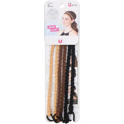 Scunci, Real Style, Suede Braided Headwraps, Neutral, 3 Pieces فوائد