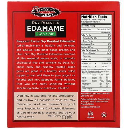 Seapoint Farms, Dry Roasted Edamame, Sea Salt, 8 Snack Packs, 0.79 oz (22.5 g) Each:Edamame, الخضرا,ات