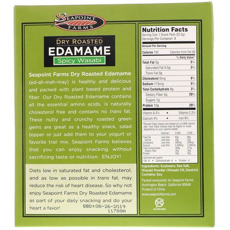 Seapoint Farms, Dry Roasted Edamame, Spicy Wasabi, 8 Snack Packs, 0.79 oz (22.5 g) Each:Edamame, الخضرا,ات