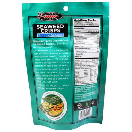Seapoint Farms, Seaweed Crisps, Almond Sesame, 1.2 oz (35 g):ال,جبات الخفيفة للأعشاب البحرية