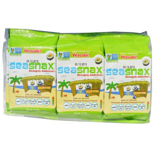 SeaSnax, Grab & Go, Premium Roasted Seaweed Snack, Wasabi, 6 Pack, 0.18 oz (5 g) Each فوائد