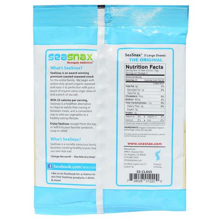 SeaSnax, Organic Premium Roasted Seaweed Snack, Original, 0.54 oz (15 g):Seaweed وجبات خفيفة