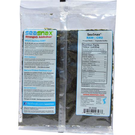 SeaSnax, Organic Raw Seaweed, 1.0 oz (28 g):ال,جبات الخفيفة للأعشاب البحرية