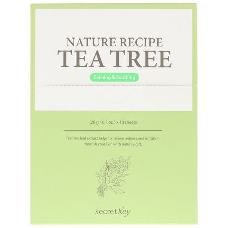 Secret Key, Nature Recipe Mask Pack, Tea Tree, 10 Masks, 0.7 oz (20 g) Each:أقنعة ال,جه K-جمال, التقشير