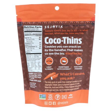 Sejoyia, Coco-Thins, Snackable Cashew Cookies, Chocolate, 3.5 oz (99 g):ملفات تعريف الارتباط ,ال,جبات الخفيفة
