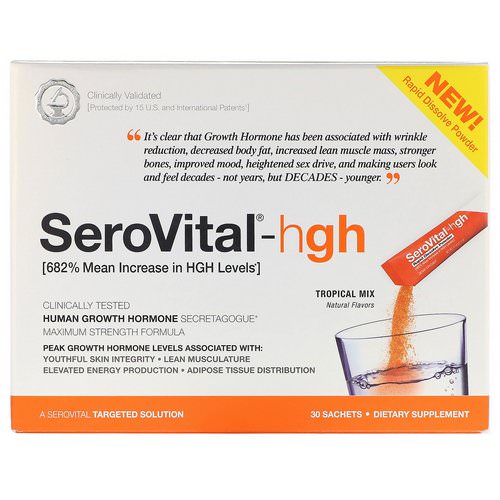 SeroVital, HGH, Rapid Dissolve Powder, Tropical Mix, 30 Sachets, 4 g Each فوائد