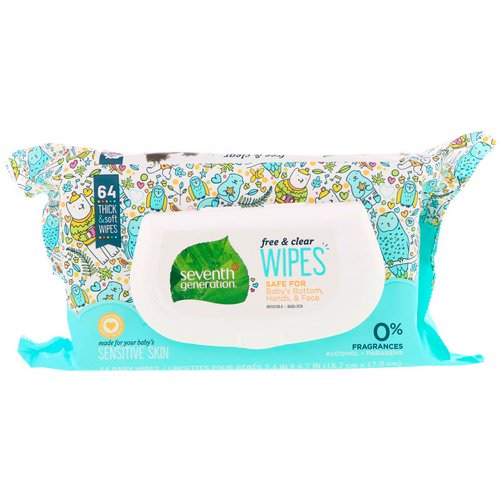 Seventh Generation, Free & Clear Baby Wipes, Unscented, 64 Wipes فوائد
