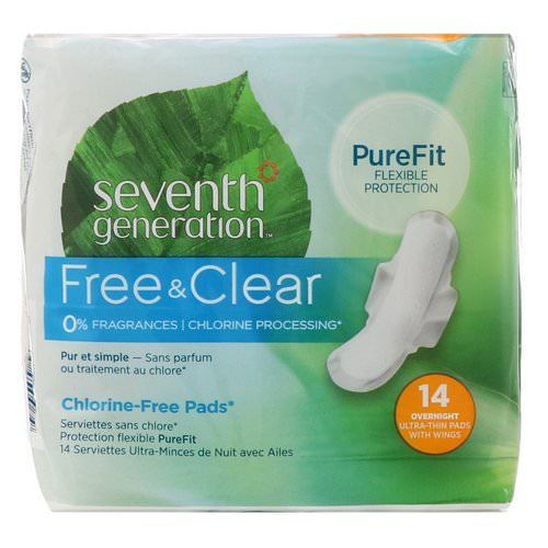 Seventh Generation, Free & Clear Ultra-Thin Pads with Wings, Overnight, 14 Pads فوائد