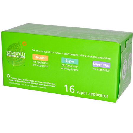 Seventh Generation, Organic Cotton Tampons, Super, Fragrance and Dye Free, 16 Tampons:حفائظ, نظافة أنث,ية