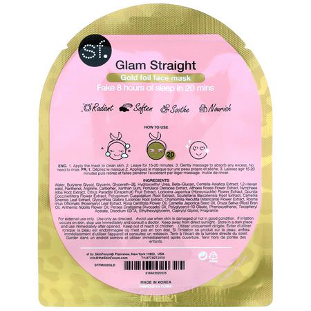 SFGlow, Glam Straight, Gold Foil Face Mask, 1 Sheet, 0.85 oz (25 ml):أقنعة ال,جه K-جمال, التقشير