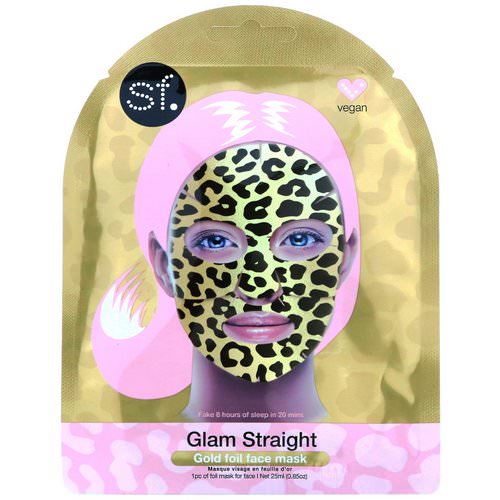 SFGlow, Glam Straight, Gold Foil Face Mask, 1 Sheet, 0.85 oz (25 ml) فوائد