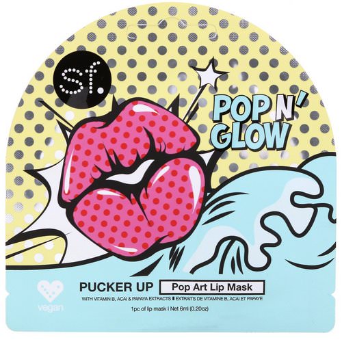 SFGlow, POP n' Glow, Pucker Up, Pop Art Lip Mask, 1 Mask, 0.20 oz (6 ml) فوائد