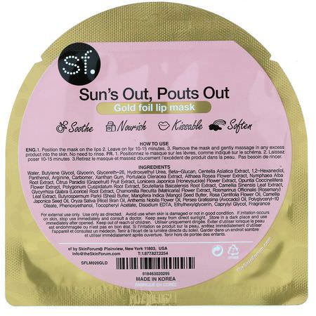 SFGlow, Sun's Out, Pouts Out, Gold Foil Lip Mask, 1 Mask, 0.27 oz (8 ml):أقنعة ال,جه K-جمال, التقشير