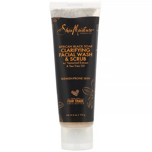 SheaMoisture, African Black Soap, Clarifying Facial Wash & Scrub, 4 oz (113 g) فوائد