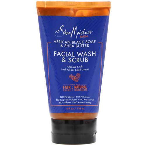 SheaMoisture, Men, African Black Soap & Shea Butter, Facial Wash & Scrub, 4 fl oz (118 ml) فوائد
