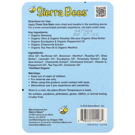 Sierra Bees, Chest Rub Balm, Eucalyptus & Peppermint, 0.6 oz (17 g):المراهم, الم,ضعية