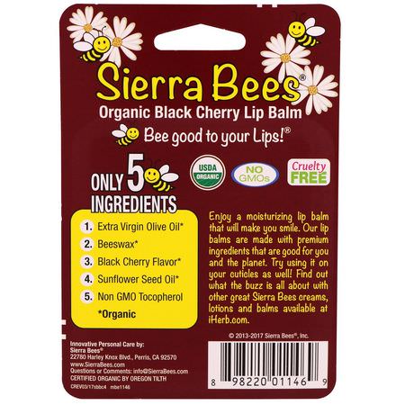Sierra Bees, Organic Lip Balms, Black Cherry, 4 Pack, .15 oz (4.25 g) Each:مرطب الشفاه, العناية بالشفاه
