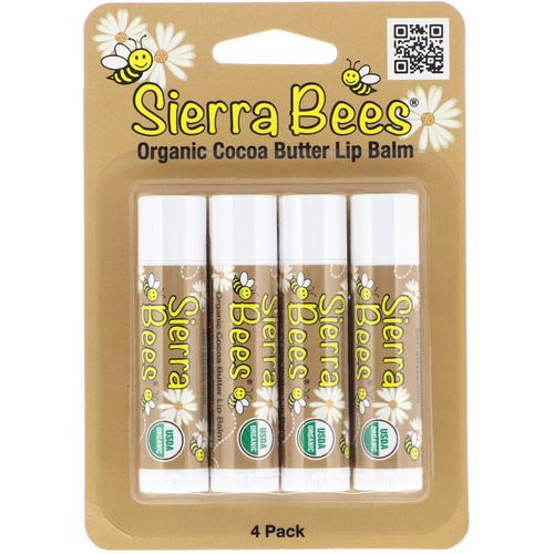 Sierra Bees, Organic Lip Balms, Cocoa Butter, 4 Pack, .15 oz (4.25 g) Each فوائد