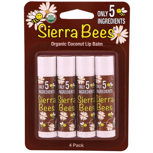 Sierra Bees, Organic Lip Balms, Coconut, 4 Pack, .15 oz (4.25 g) Each فوائد