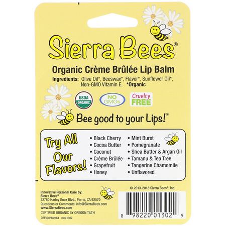 Sierra Bees, Organic Lip Balms, Creme Brulee, 4 Pack, .15 oz (4.25 g) Each:مرطب الشفاه, العناية بالشفاه