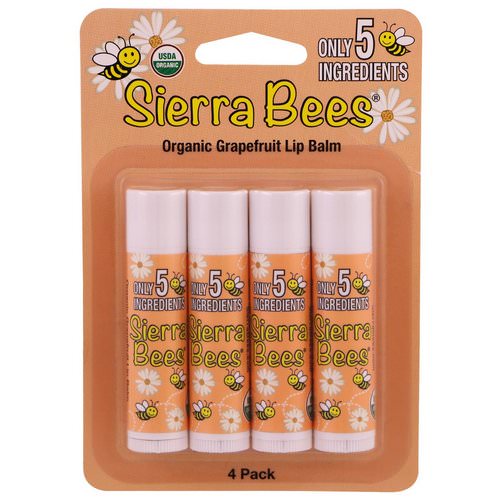Sierra Bees, Organic Lip Balms, Grapefruit, 4 Pack, .15 oz (4.25 g) Each فوائد
