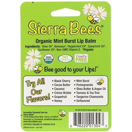 Sierra Bees, Organic Lip Balms, Mint Burst, 4 Pack, .15 oz (4.25 g) Each:مرطب الشفاه, العناية بالشفاه