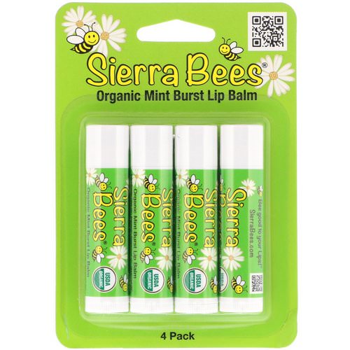Sierra Bees, Organic Lip Balms, Mint Burst, 4 Pack, .15 oz (4.25 g) Each فوائد