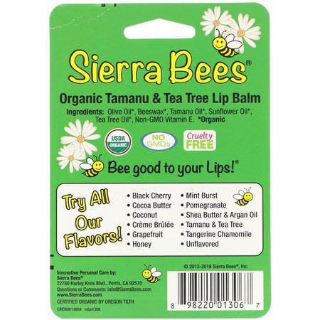 Sierra Bees, Organic Lip Balms, Tamanu & Tea Tree, 4 Pack, .15 oz (4.25 g) Each:مرطب الشفاه, العناية بالشفاه