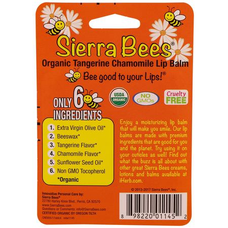 Sierra Bees, Organic Lip Balms, Tangerine Chamomile, 4 Pack, .15 oz (4.25 g) Each:مرطب الشفاه, العناية بالشفاه