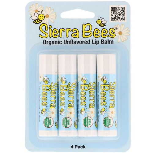 Sierra Bees, Organic Lip Balms, Unflavored, 4 Pack, .15 oz (4.25 g) Each فوائد