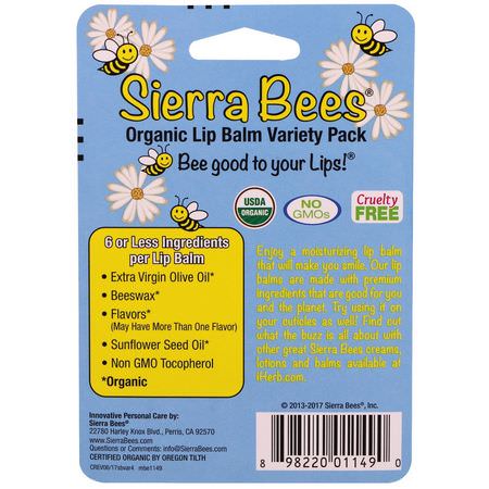 Sierra Bees, Organic Lip Balm Variety Pack, 4 Pack, .15 oz (4.25 g) Each:مرطب الشفاه, العناية بالشفاه