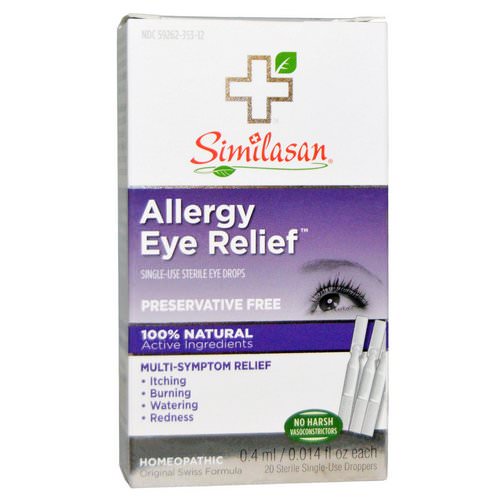 Similasan, Allergy Eye Relief Eye Drops, 20 Sterile Single-Use Droppers, 0.014 fl oz (0.4 ml) Each فوائد