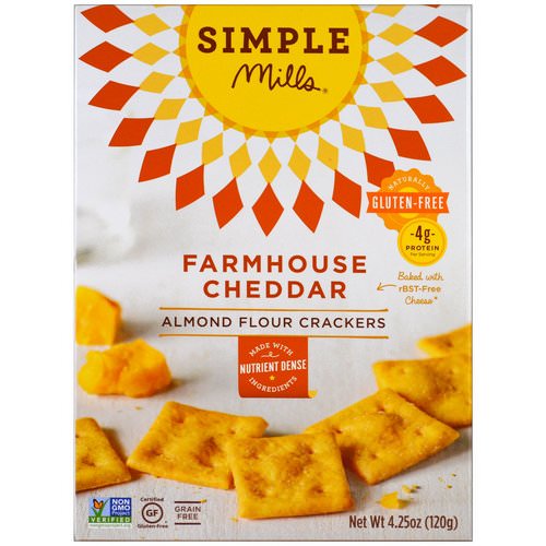 Simple Mills, Naturally Gluten-Free, Almond Flour Crackers, Farmhouse Cheddar, 4.25 oz (120 g) فوائد