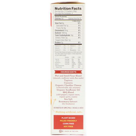 Simple Mills, Naturally Gluten-Free, Almond Flour Crackers, Smoky BBQ Cheddar, 4.25 oz (120 g):المفرقعات, ال,جبات الخفيفة