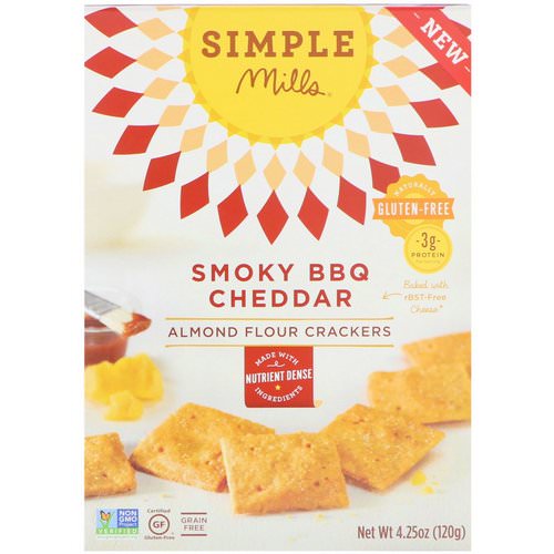 Simple Mills, Naturally Gluten-Free, Almond Flour Crackers, Smoky BBQ Cheddar, 4.25 oz (120 g) فوائد