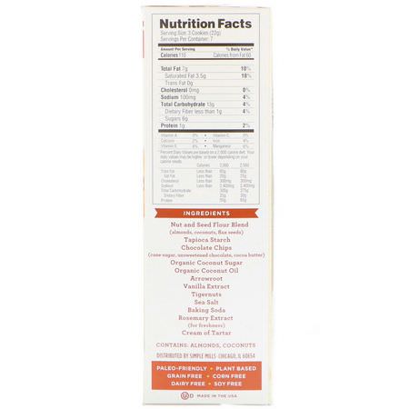 Simple Mills, Naturally Gluten-Free, Crunchy Cookies, Chocolate Chip, 5.5 oz (156 g):ملفات تعريف الارتباط ,ال,جبات الخفيفة