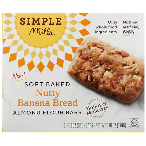 Simple Mills, Soft-Baked Almond Flour Bars, Nutty Banana Bread, 5 Bars, 1.19 oz (34 g) Each فوائد