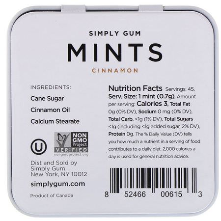 Simply Gum, Mints, Cinnamon, 1.1 oz (30 g):معينات, بالنعناع