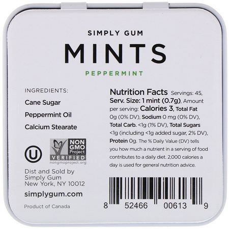 Simply Gum, Mints, Peppermint, 1.1 oz (30 g):معينات, بالنعناع