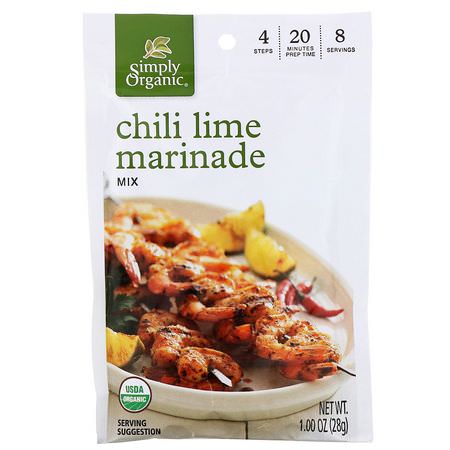 Simply Organic, Chili Lime Marinade Mix, 12 Packets, 1.00 oz (28 g) Each:ماء مالح, صلصات