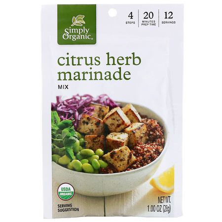 Simply Organic, Citrus Herb Marinade Mix, 12 Packets, 1.00 oz (28 g) Each:ماء مالح, صلصات