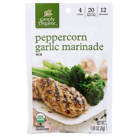 Simply Organic, Peppercorn Garlic Marinade Mix, 12 Packets, 1.00 oz (28 g) Each:ماء مالح, صلصات