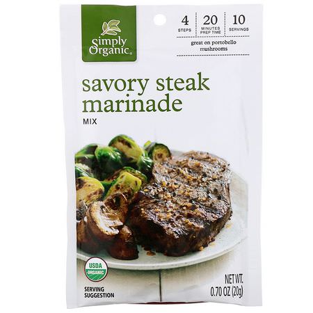 Simply Organic, Savory Steak Marinade Mix, 12 Packets, 0.70 oz (20 g) Each:ماء مالح, صلصات