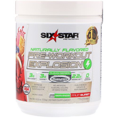 Six Star, Pre-Workout Explosion, Naturally Flavored, Fruit Burst, 6.22 oz (176 g) فوائد