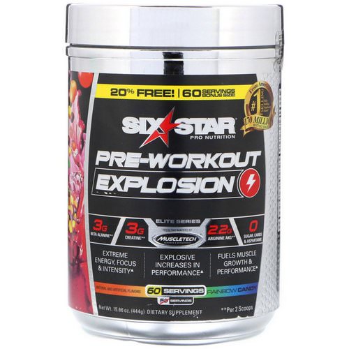 Six Star, Pre-Workout Explosion, Rainbow Candy, 15.66 oz (444 g) فوائد