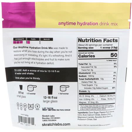 SKRATCH LABS, Anytime Hydration Drink Mix, Passion Fruit, 9.2 oz (260 g):المنحلات بالكهرباء, الترطيب