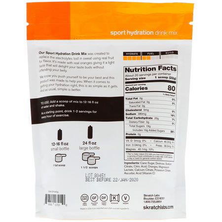 SKRATCH LABS, Sport Hydration Drink Mix, Oranges, 15.5 oz (440 g):المنحلات بالكهرباء, الترطيب