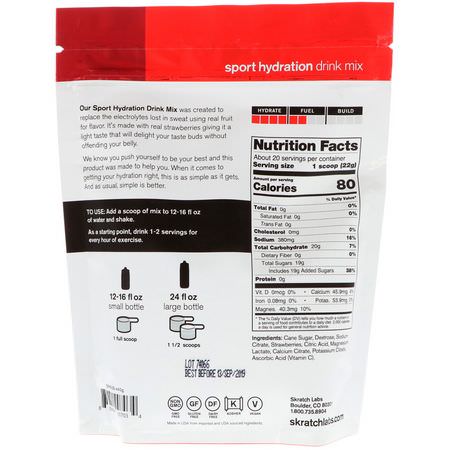 SKRATCH LABS, Sport Hydration Drink Mix, Strawberries, 15.5 oz (440 g):المنحلات بالكهرباء, الترطيب